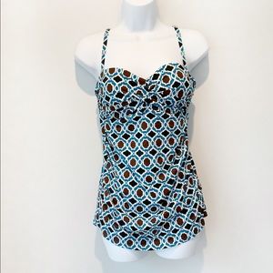 Lands End Tankini Ruched Bathing Suit Top size 8